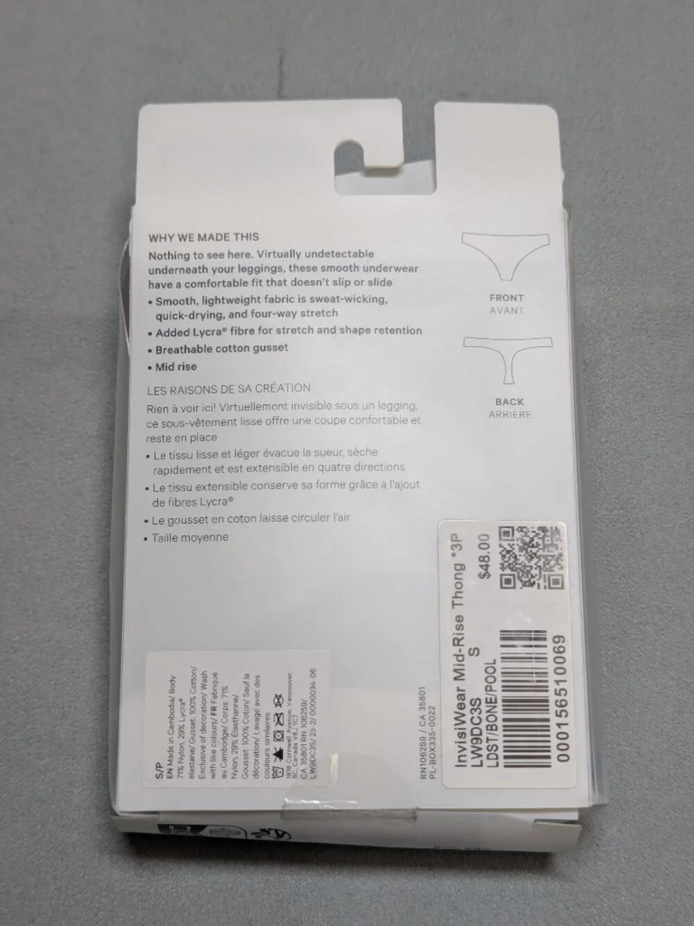 NIB Lululemon InvisiWear Mid-Rise Thong Underwear 3 Pack - Size Small